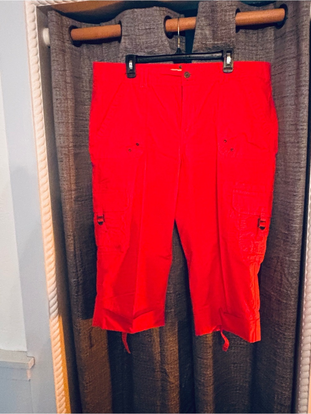 Faded Glory Bright Orange Cargo Capris with Drawstring Hems